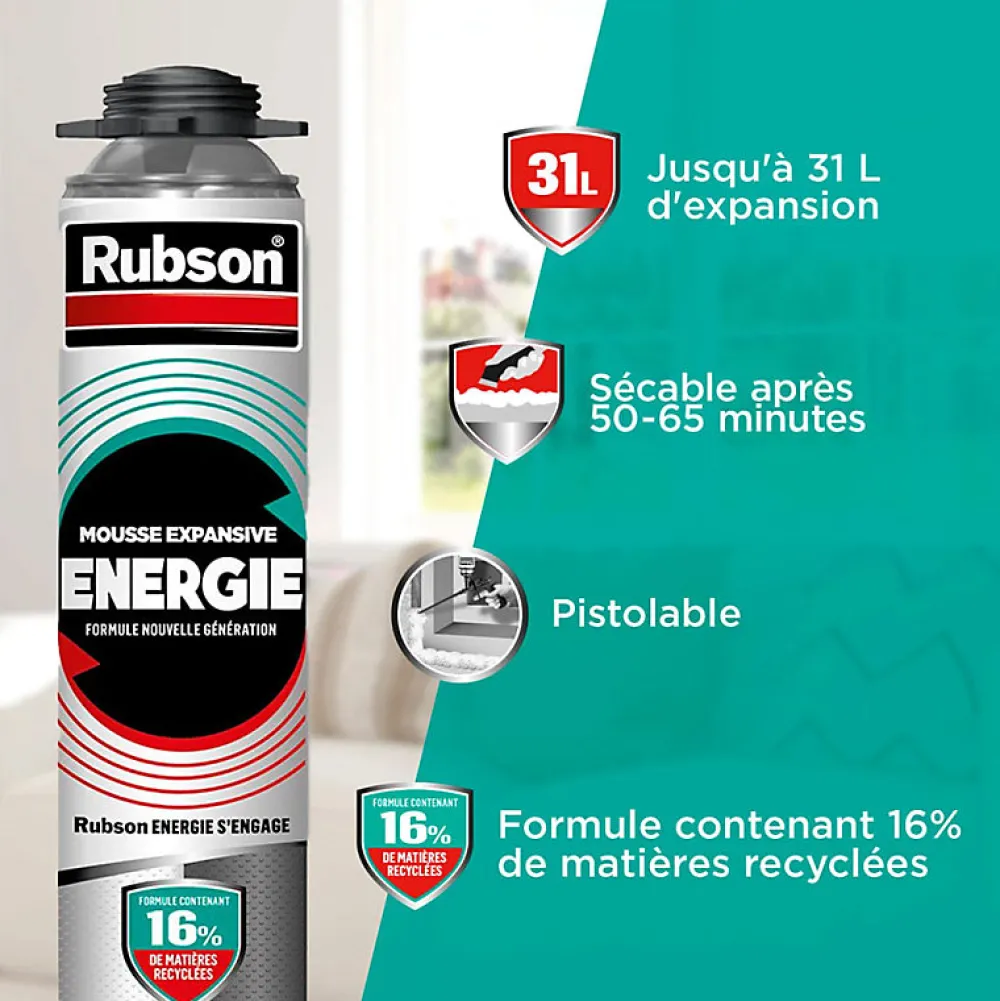 Rubson Mousse Expansive-Pack de 11 Mousses Expansives Énergie Pistolable Gris 750ml + Nettoyant CL12 + Pistolet