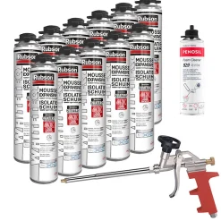 Rubson Mousse Expansive-Pack de 11 Mousses Expansives WhiteTeq Pistolable 750ml + Nettoyant FoamCleaner 929 500ml Penosil + Pistolet