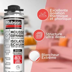 Rubson Mousse Expansive-Pack de 11 Mousses Expansives WhiteTeq Pistolable 750ml + Nettoyant FoamCleaner 929 500ml Penosil + Pistolet