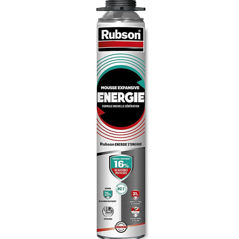 Rubson Pack de 6 Mousses Expansives Énergie Pistolable Gris 750ml