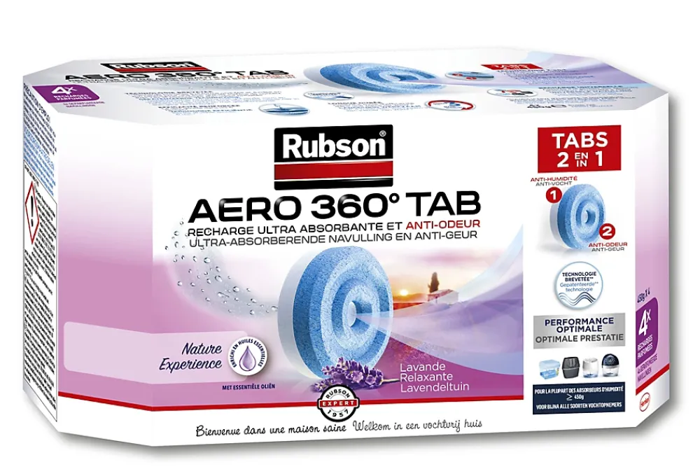 Rubson Absorbeur D'Humidité-Pack de 4 recharges Aero 360 Lavande
