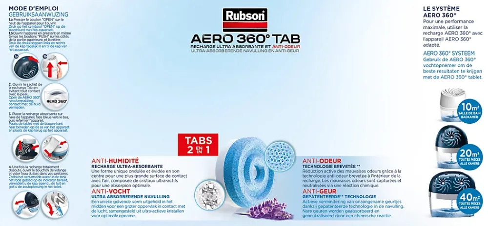 Rubson Absorbeur D'Humidité-Pack de 4 recharges Aero 360 Lavande