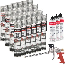 Rubson Pack 24 Mousses construction 750ml Fix Express + 3 Nettoyants FoamCleaner 929 500ml Penosil + Pistolet