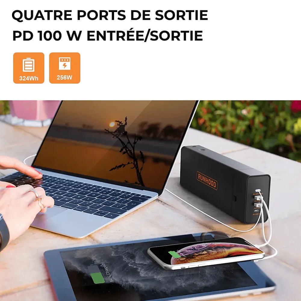 Runhood Station Électrique-EB324 - 324 Wh Batterie Portable - 4 Ports USB PD + 1 Sortie AC 80 W - Modules UE256 et AE80 Inclus