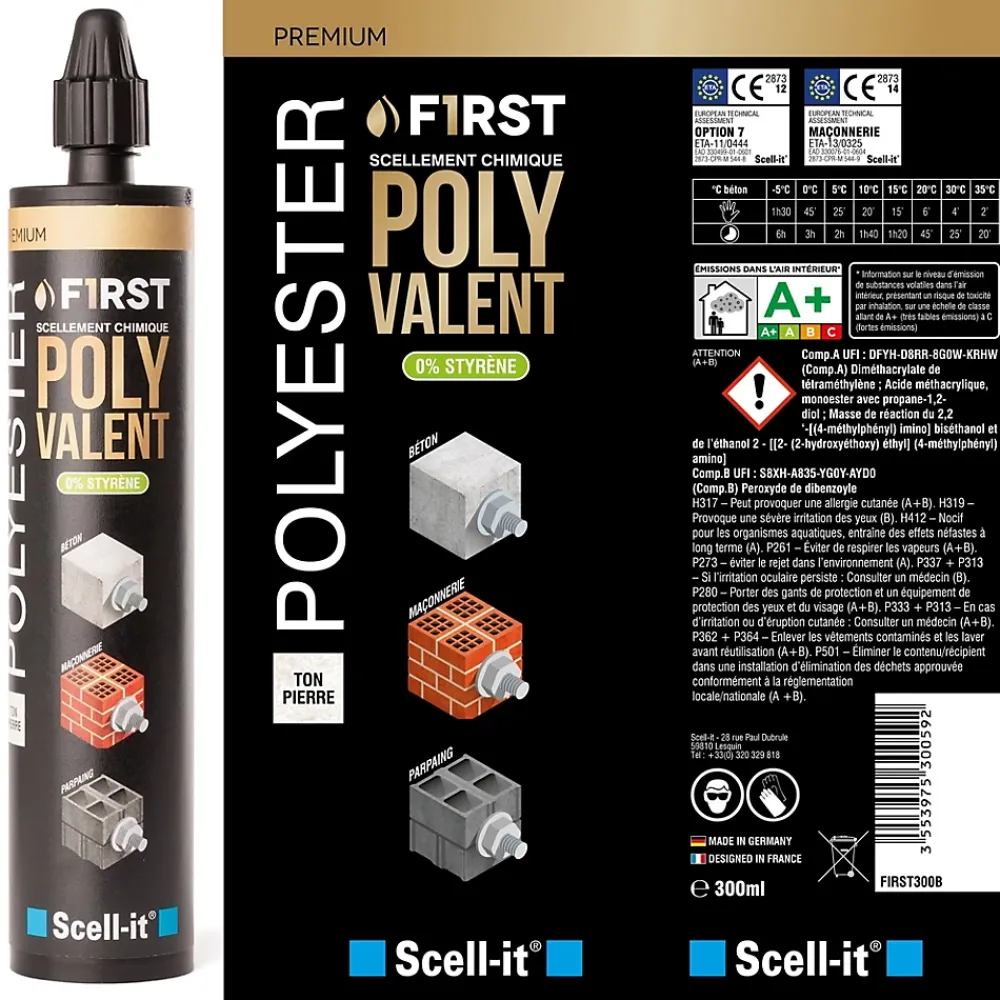 Scell-It Cheville Scellement Chimique-SCELL IT Pack Pistolet Heritage avec 2 Cartouches Scellement Chimique First300 Ton béton