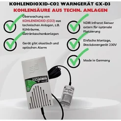 Schabus Détecteur De Monoxyde De Carbone Et Gaz|Détecteur De Fumée, Gaz Et Protection Incendie-GX-D3 Détecteur CO2 sur secteur avec capteur externe et alertes sonores et visuelles