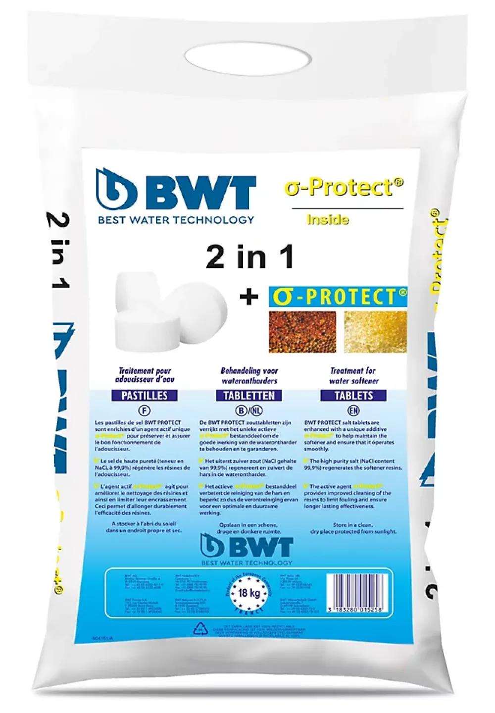 BWT Sel pour adoucisseur d'eau 2 en 1 Protect 18kg
