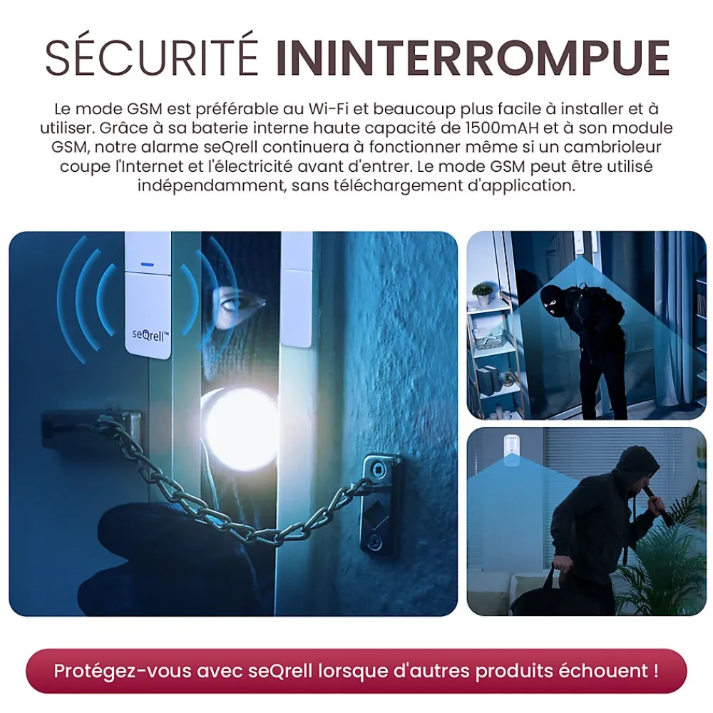 Seqrell , Systeme Alarme Maison sans Fil GSM 4G, WLAN avec écran Tactile et Batterie 1500 mAh. Alexa, Application Android et iOS