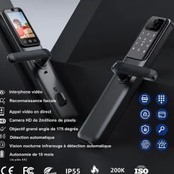 Rentside Serrure Connectée Wi-Fi avec Reconnaissance Faciale 3D, Caméra Full HD et Contrôle à Distance