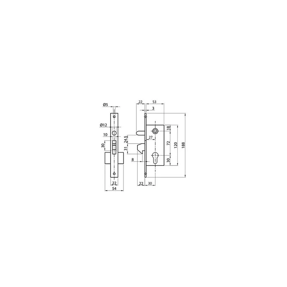 Ibfm Loquet, Targette Et Moraillon De Porte-Serrure à crochet axe 30mm pour porte coulissante coffre de 53mm - - A27005