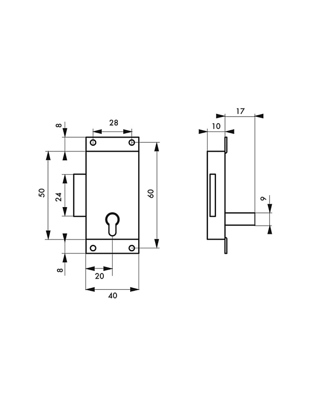 Thirard Serrure de meuble en applique pour porte d'ameublement, axe 20mm, 40x50mm, laiton, 1 clé -