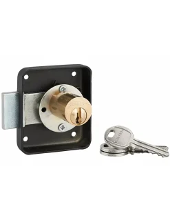 Thirard Serrure De Meuble|Serrure De Meuble-Serrure de meuble en applique pour porte d'ameublement, droite, axe 35mm, 70x60mm, noir, 3 clés -