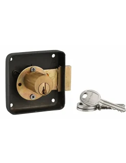 Thirard Serrure de meuble en applique pour porte d'ameublement, gauche, axe 40mm, 70x70mm, noir, 3 clés -