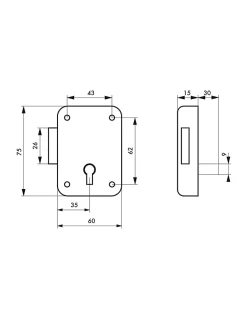 Thirard Serrure de meuble Paris pour porte d'ameublement, droite, axe 35mm, 60x70mm, gris, 1 clé -
