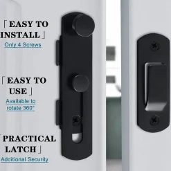 Deko Serrure de porte coulissante, verrou de volet, verrou de porte avec vis, acier inoxydable, finition noir mat