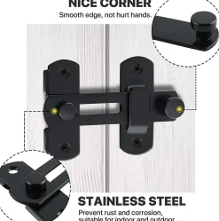 Deko Serrure de porte coulissante, verrou de volet, verrou de porte avec vis, acier inoxydable, finition noir mat