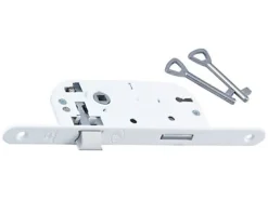 Bricard Serrure à encastrer bout rond blanc axe 40 mm