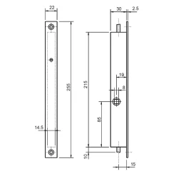 Metalux Loquet, Targette Et Moraillon De Porte-Serrure à encastrer 2 points à levier coffre 32/30 axe 22,5mm - - F132305000