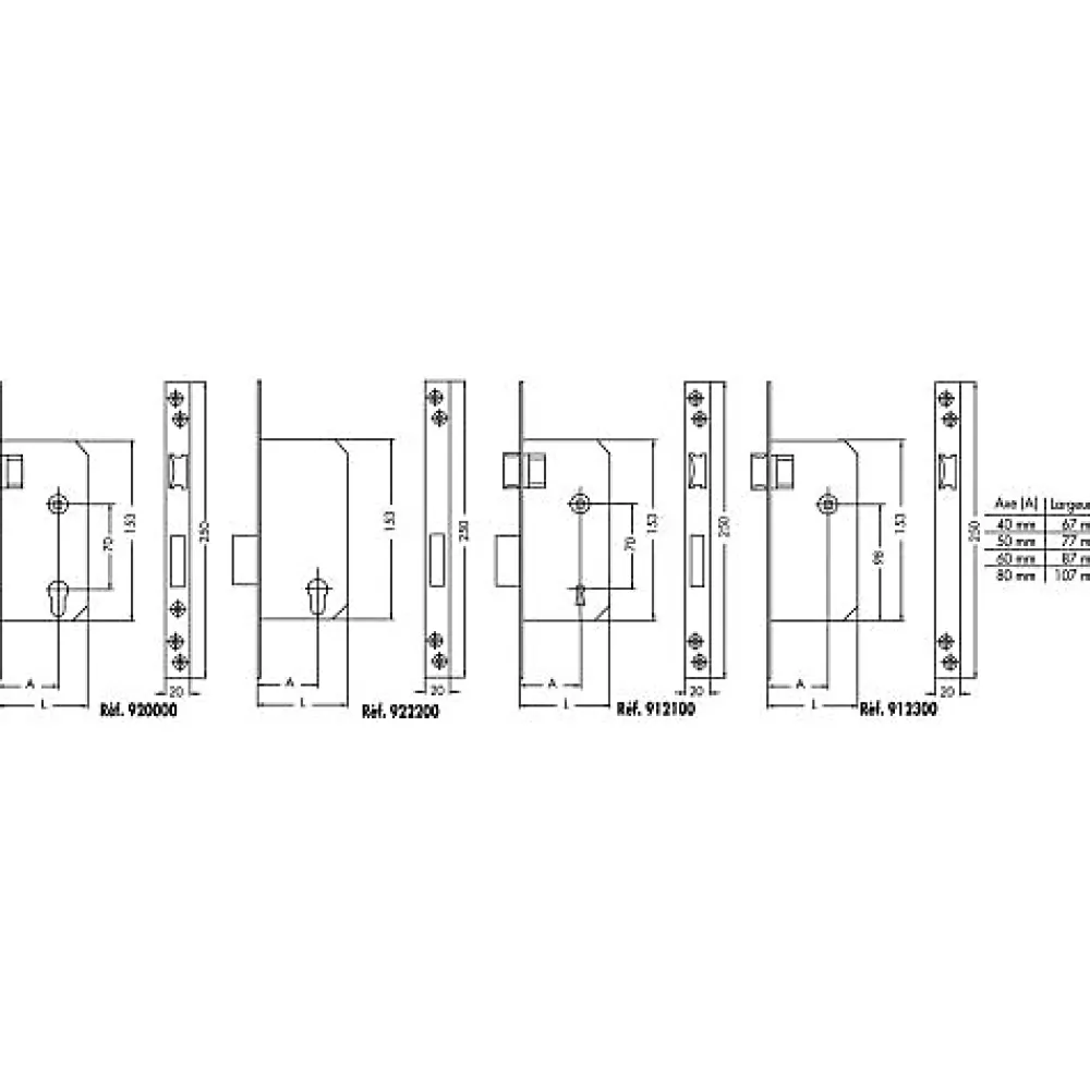 Jpm Loquet, Targette Et Moraillon De Porte-Serrure à larder LIONA réversible à profil européen et bout carré axe 60mm - - 922200-03-0A
