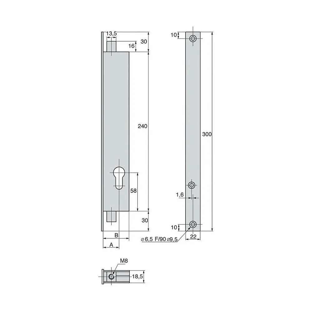 Stremler Assa Abloy Loquet, Targette Et Moraillon De Porte-Serrure à larder 2 points à engrénage variaxe 39mm - STREMLER - 2271.39.0
