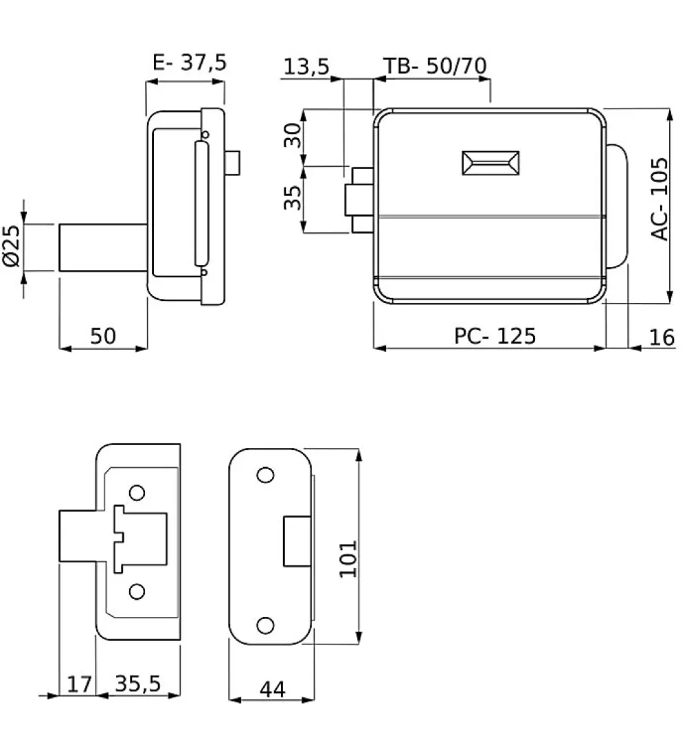 Autres Serrure Connectée-Serrure éléctrique 12V réversible en applique cylindre exterieur et bouton intérieur DOM