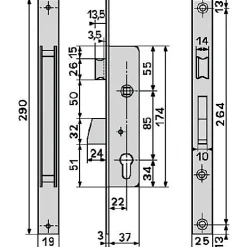 Iseo Serrure monopoint à larder profil étroit pêne dormant demi-tour ELECTA axe 25mm - - 781251B