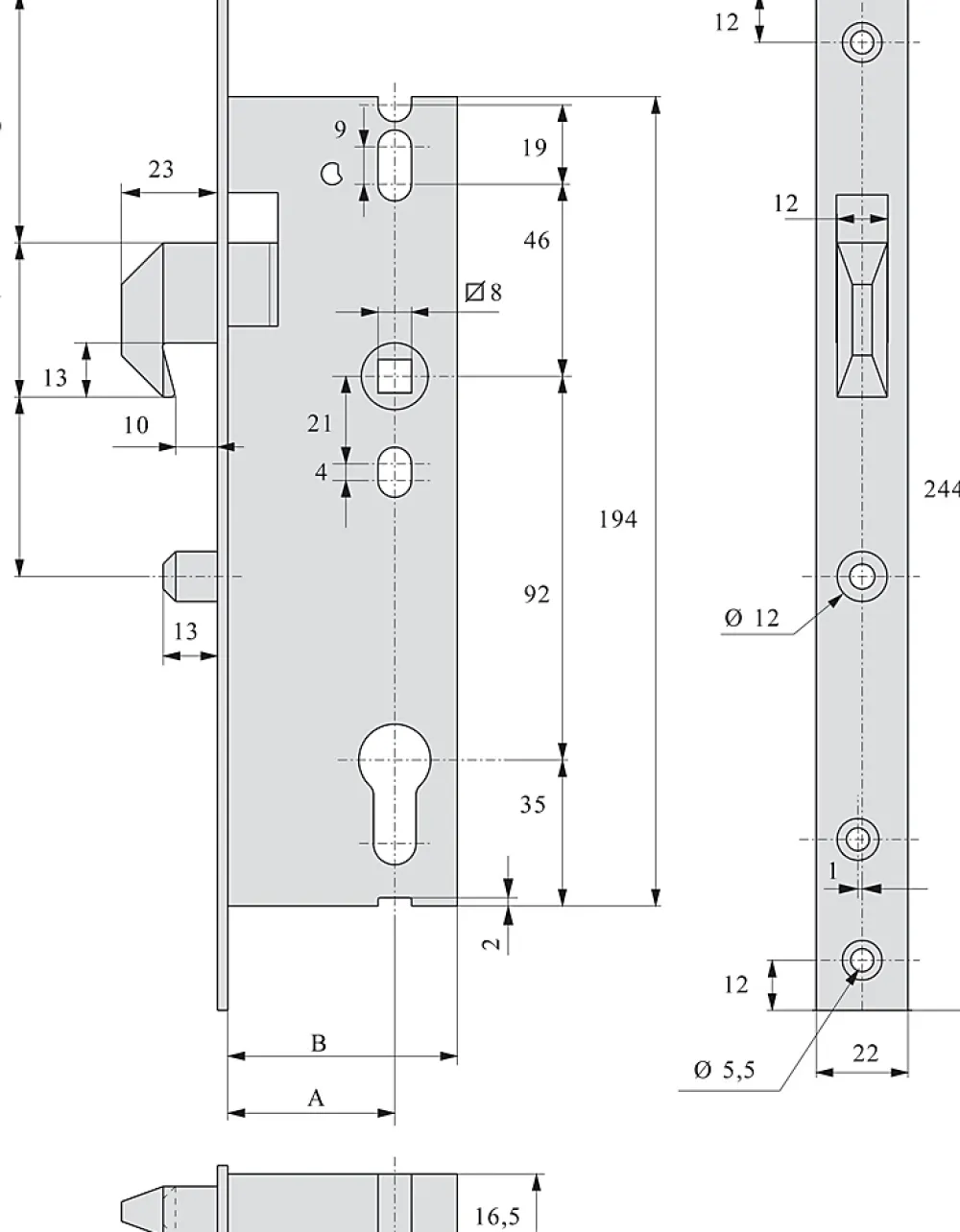 Stremler Assa Abloy Loquet, Targette Et Moraillon De Porte-Serrure monopoint à larder Série 2565 pêne à mentonnet coffre 47mm - STREMLER - 2565.47.0