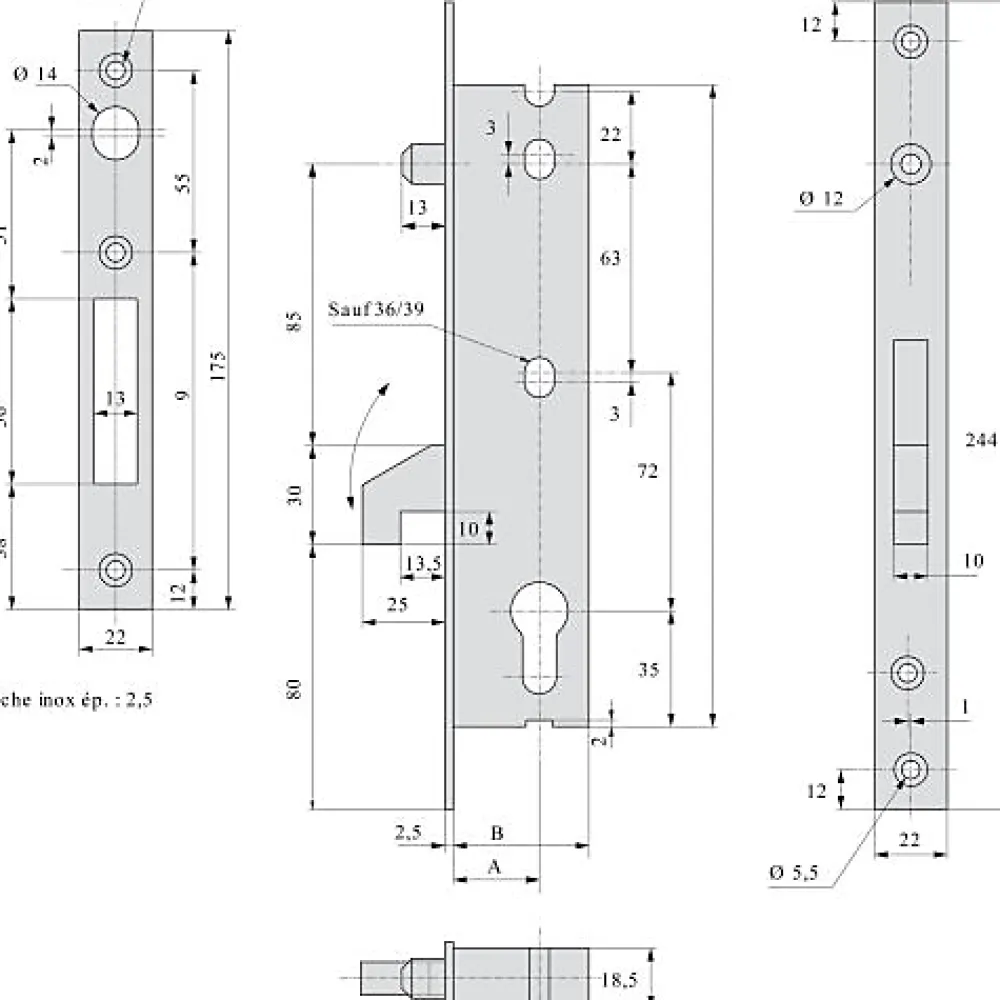Stremler Assa Abloy Loquet, Targette Et Moraillon De Porte-Serrure monopoint pêne crochet à bascule 45mm - STREMLER - 2562.45.0