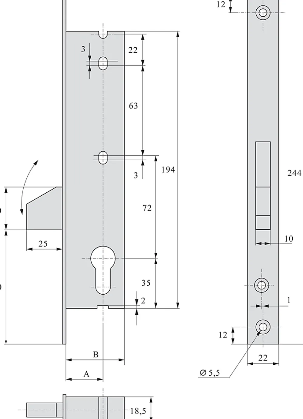 Stremler Assa Abloy Serrure monopoint pêne dormant à bascule 36mm - STREMLER - 2362.36.0