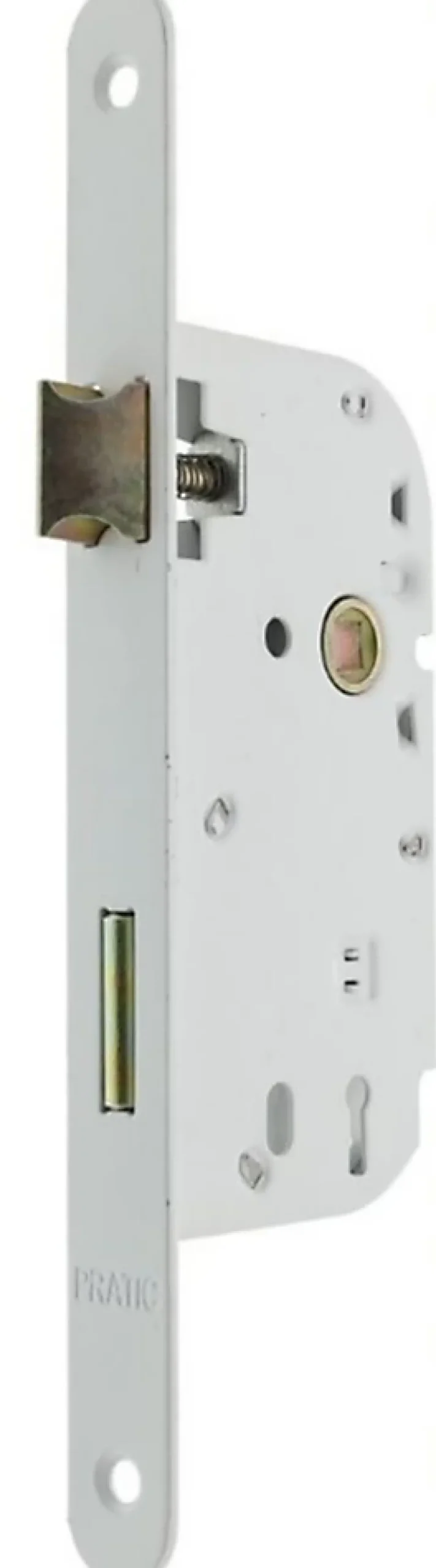 Bricard Serrure De Porte-Serrure à mortaiser pêne dormant demi-tour pour porte de chambre, axe 50 mm, carré de 7, coloris blanc. Bouts ronds.