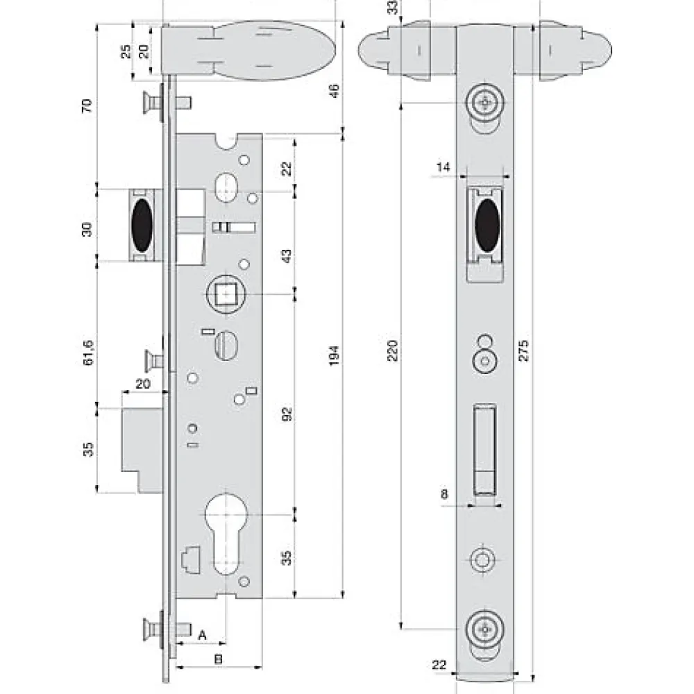 Stremler Assa Abloy Serrure piscine monopoint double manoeuvre pêne dormant demi-tour 39mm - STREMLER - 2268.39.0