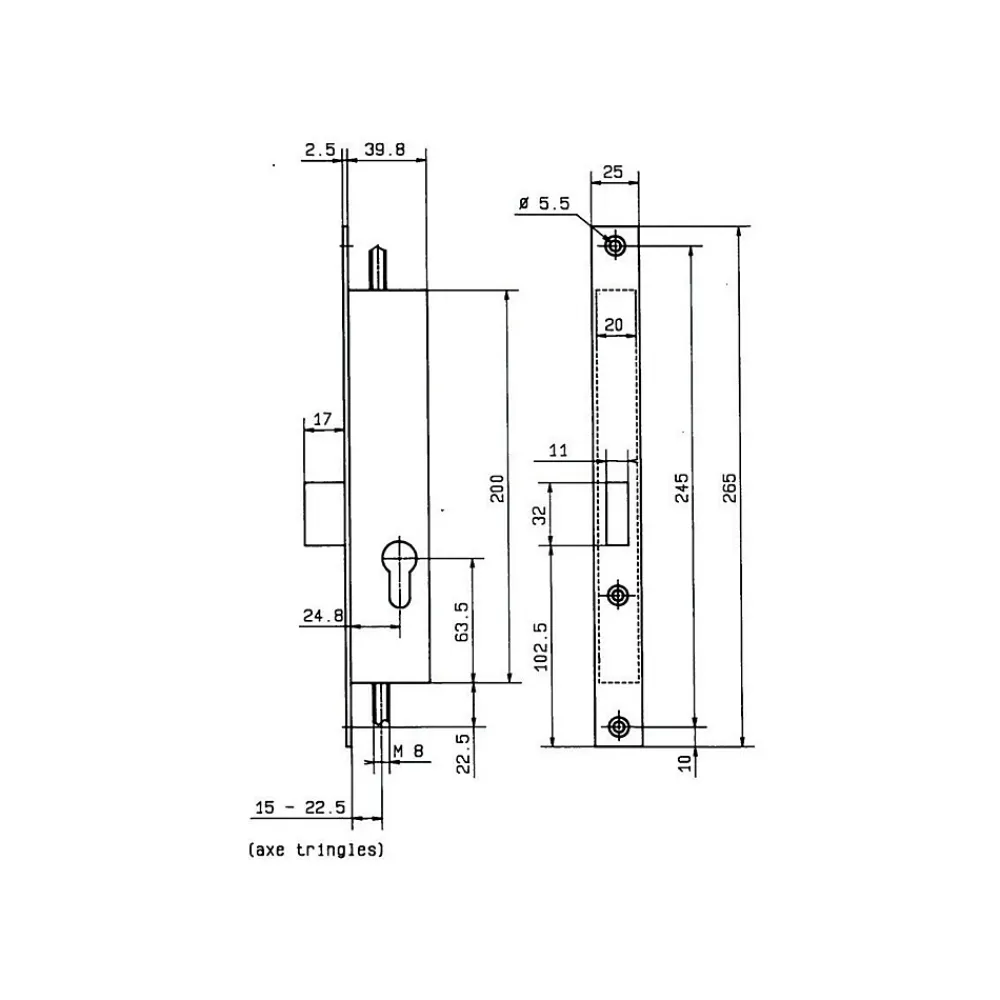 Metalux Loquet, Targette Et Moraillon De Porte-Serrure 3 points coffre 37x40 axe tringles 22mm - - F137404000