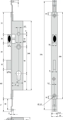 Stremler Assa Abloy Loquet, Targette Et Moraillon De Porte-Serrure 3 points pêne dormant demi-tour 45mm pour tringle plate - STREMLER - 2270.45.TI