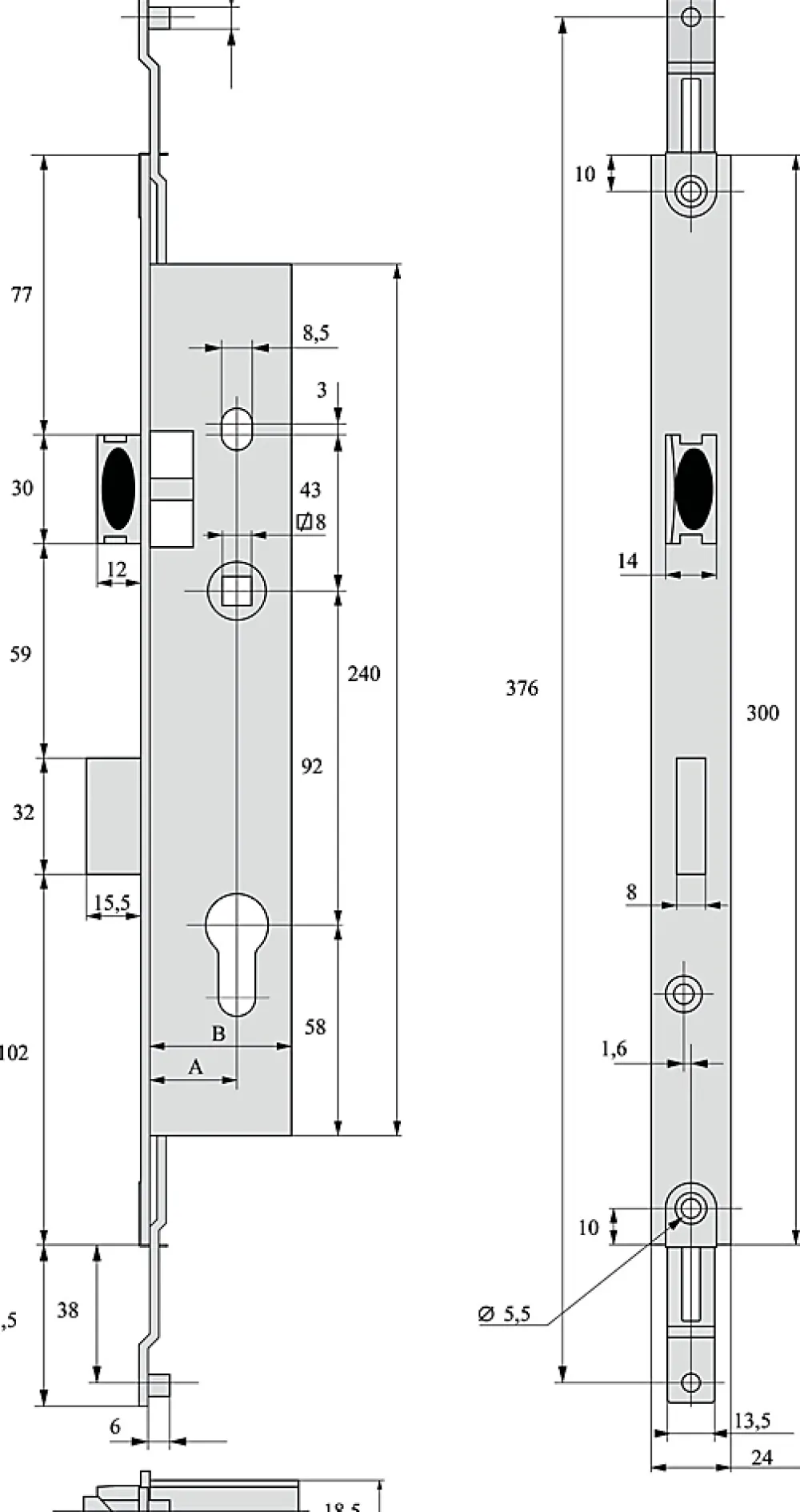 Stremler Assa Abloy Loquet, Targette Et Moraillon De Porte-Serrure 3 points pêne dormant demi-tour 45mm pour tringle plate - STREMLER - 2270.45.TI