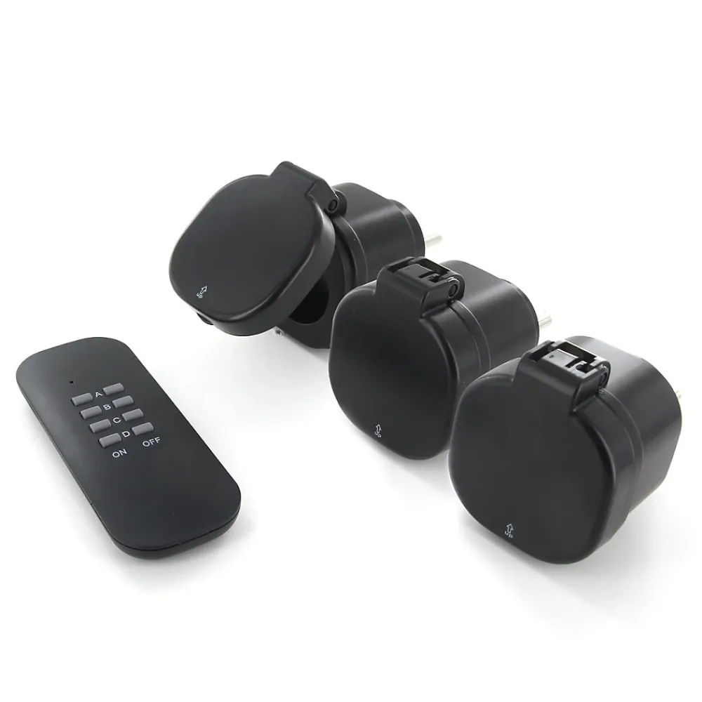 Chacon Commande De L'Éclairage-Set de 3 mini prises étanches IP44 + télécommande -