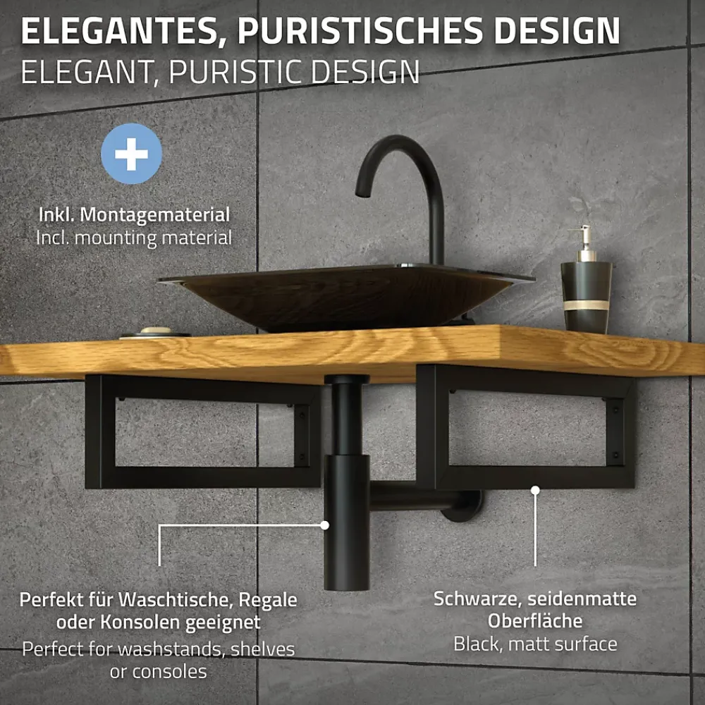 Ml-Design Equerre De Fixation-Set de 2x consoles murales support d'étagères en acier noir mat 450x150x30 mm
