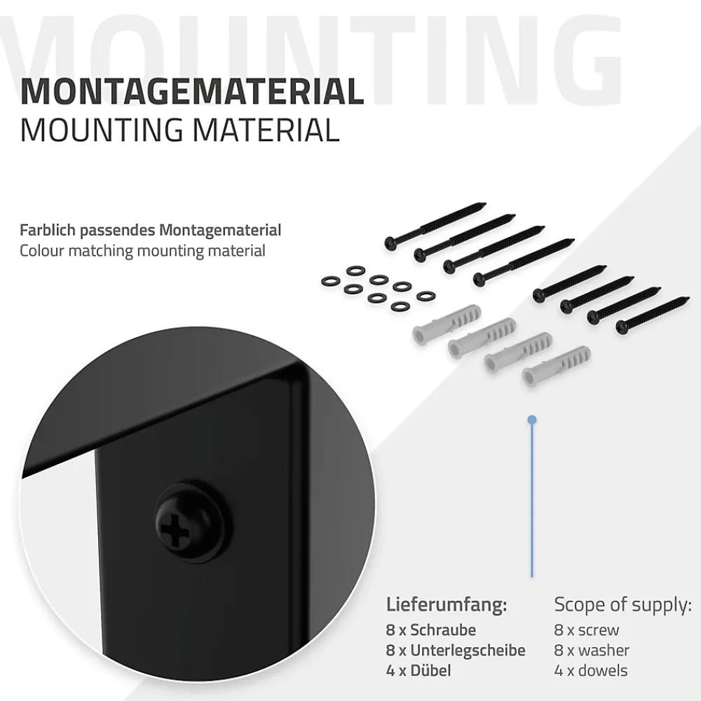 Ml-Design Equerre De Fixation-Set de 2x consoles murales support d'étagères en acier noir mat 450x150x30 mm