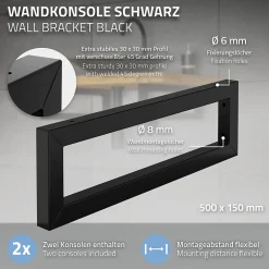 Ml-Design Equerre De Fixation-Set de 2x consoles murales support d'étagères en acier noir mat 500x150x30 mm