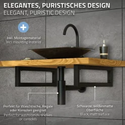 Ml-Design Equerre De Fixation-Set de 2x consoles murales support d'étagères en acier noir mat 500x150x30 mm