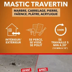 Sinto Mastic, Cartouche Joint Et Silicone-pierre travertin, la boite de 170 ml