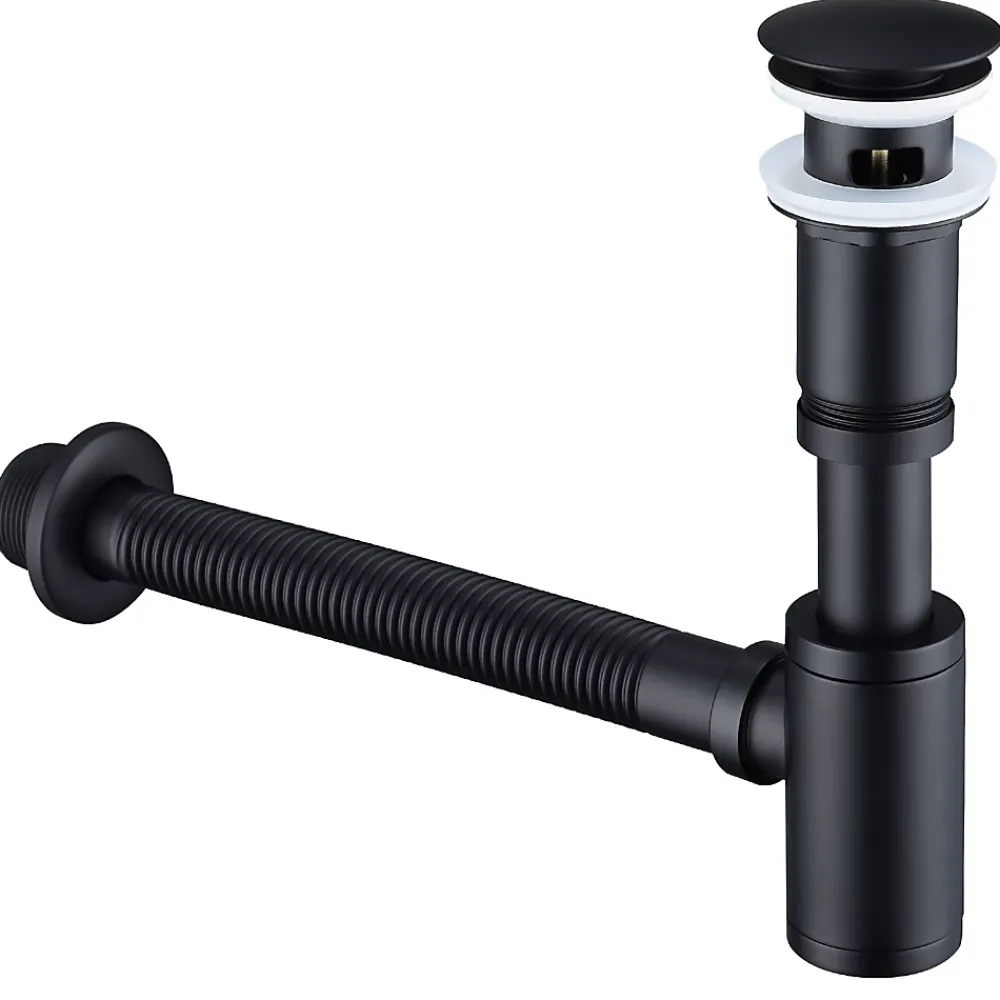 Homelody Evacuation De Baignoire-Siphon de Lavabo avec Bonde Pop Up Universel Noir Mat en Acier Inox et Laiton pour Salle de Bain