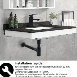 Homelody Evacuation De Baignoire-Siphon de Lavabo avec Bonde Pop Up Universel Noir Mat en Acier Inox et Laiton pour Salle de Bain