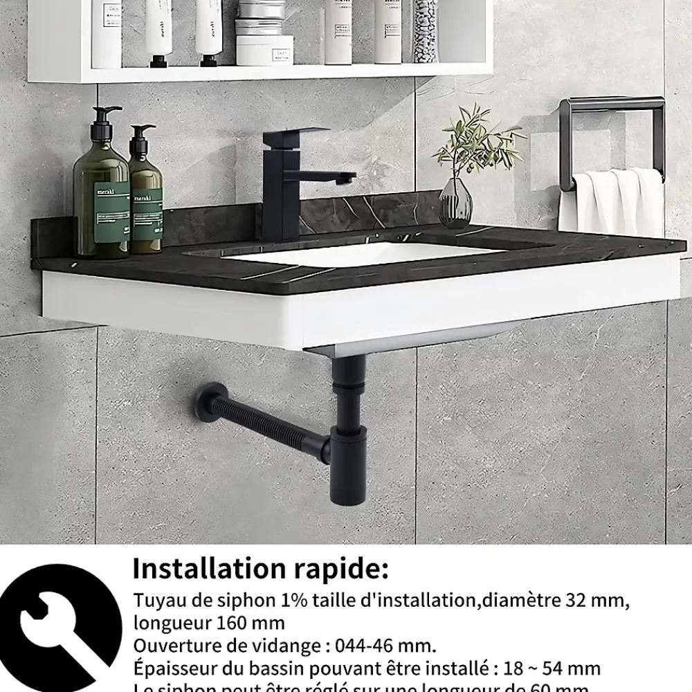 Homelody Evacuation De Baignoire-Siphon de Lavabo avec Bonde Pop Up Universel Noir Mat en Acier Inox et Laiton pour Salle de Bain