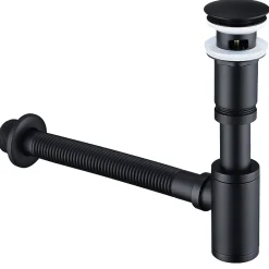 Homelody Evacuation De Baignoire-Siphon de Lavabo avec Bonde Pop Up Universel Noir Mat en Acier Inox et Laiton pour Salle de Bain