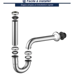 Homelody Siphon de Lavabo en Acier Inox Chrome Anti Odeur Tube Courbe en Forme de G Ouverture Quart de Tour pour Lavabo