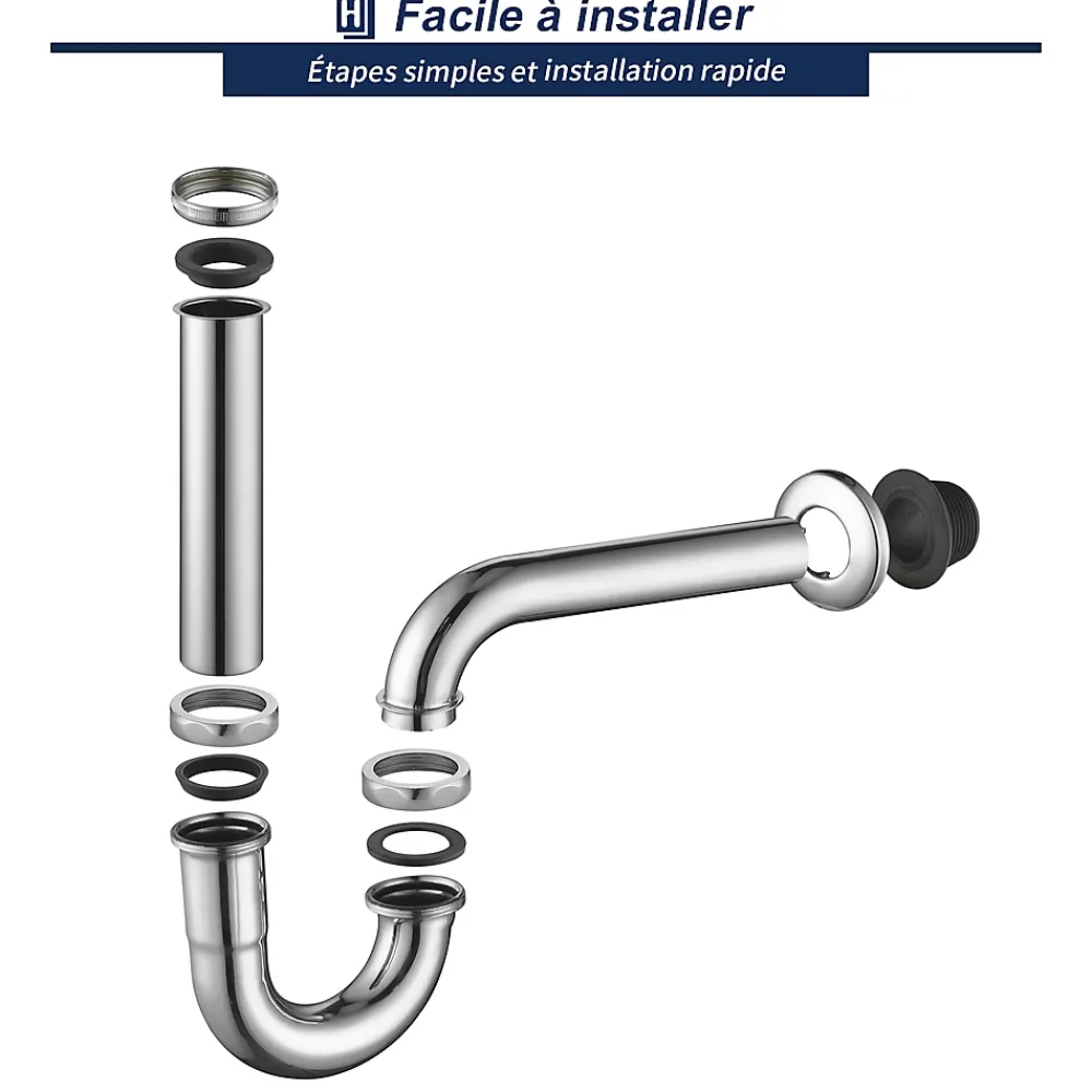 Homelody Siphon de Lavabo en Acier Inox Chrome Anti Odeur Tube Courbe en Forme de G Ouverture Quart de Tour pour Lavabo
