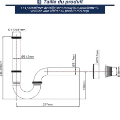 Homelody Siphon de Lavabo en Acier Inox Chrome Anti Odeur Tube Courbe en Forme de G Ouverture Quart de Tour pour Lavabo