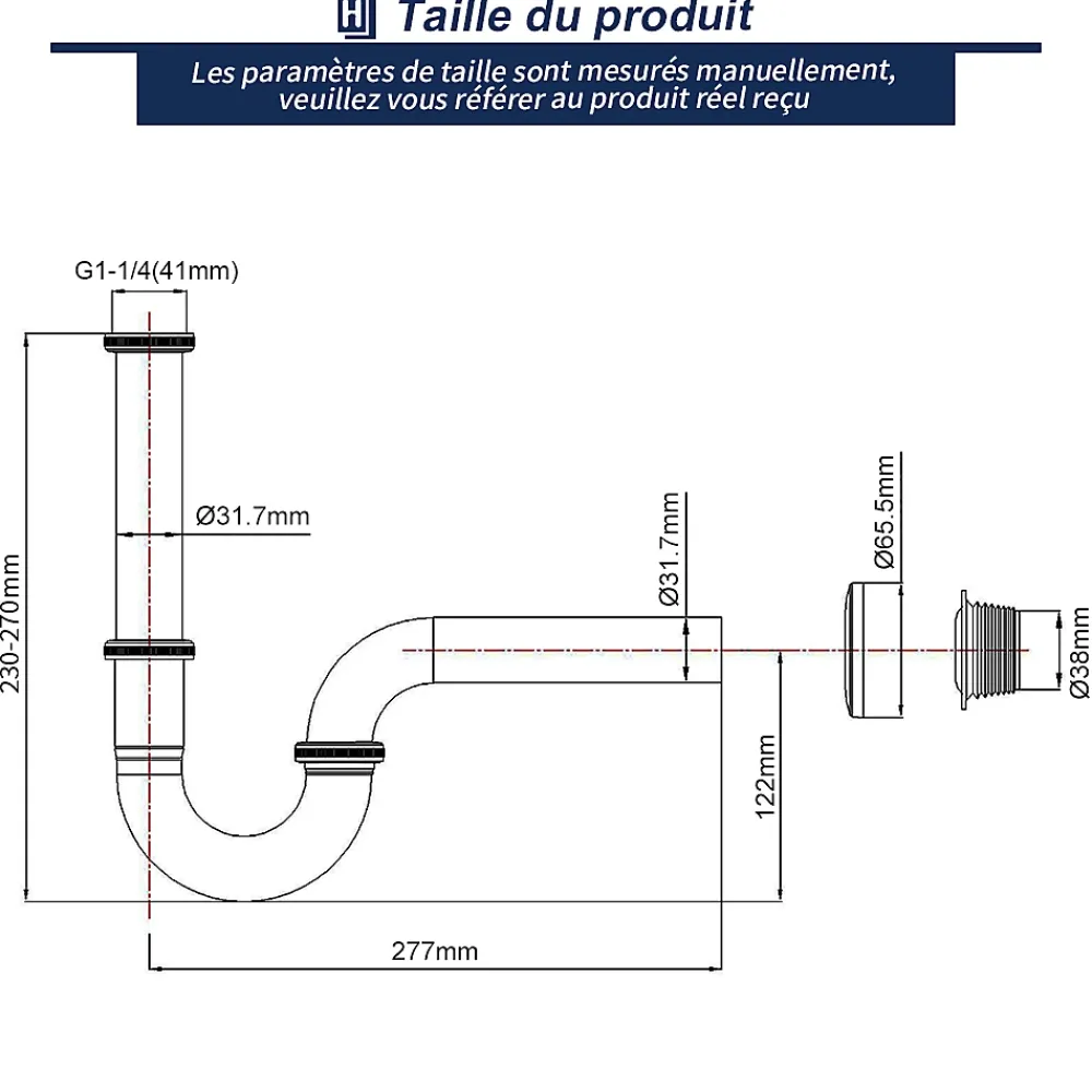 Homelody Siphon de Lavabo en Acier Inox Chrome Anti Odeur Tube Courbe en Forme de G Ouverture Quart de Tour pour Lavabo