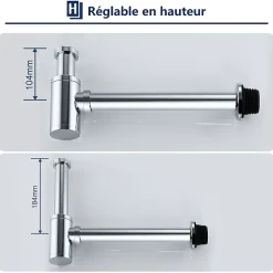 Homelody Evacuation De Baignoire-Siphon de Lavabo en Acier Inox Hauteur Reglable Set de Siphon G1 1 4 pour Vasque et Lavabo