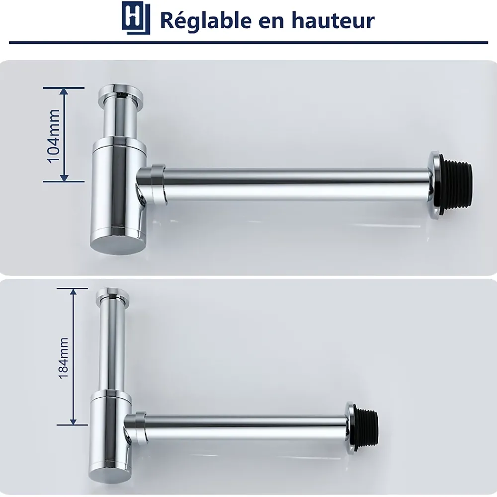 Homelody Evacuation De Baignoire-Siphon de Lavabo en Acier Inox Hauteur Reglable Set de Siphon G1 1 4 pour Vasque et Lavabo